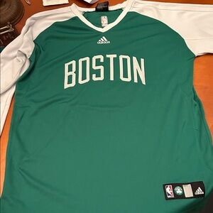 Adidas Boston Green and White Warmup Jersey